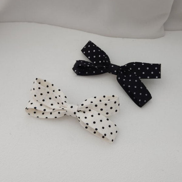 Ribbon Polka Dot Hair Clip Korean kids hair clip in ivory made in Korea