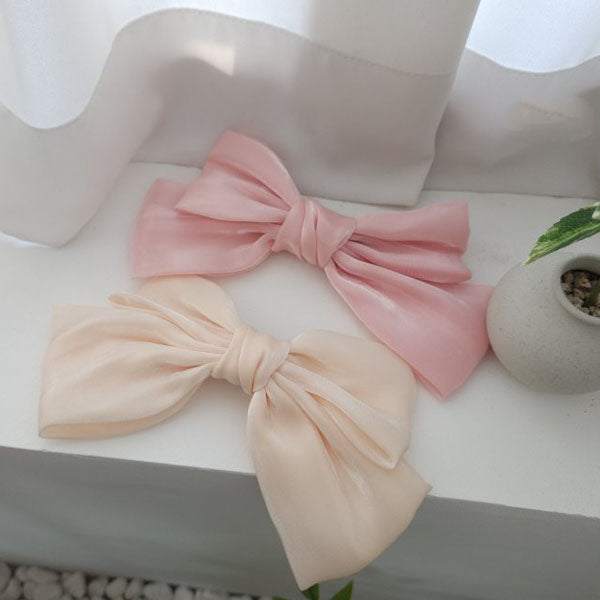 Ribbon Sheer Hair Clip Korean kids hair clip in cream made in Korea
