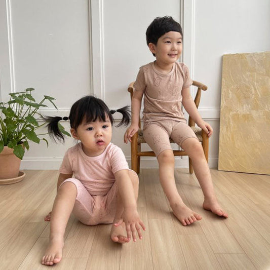 Fish Bear Loungewear Korean toddler loungewear in cream made in Korea