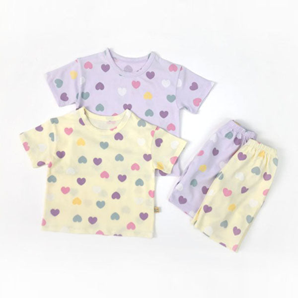 Love Heart Short Sleeve Top & Bottom Set Korean juniors set in white made in Korea
