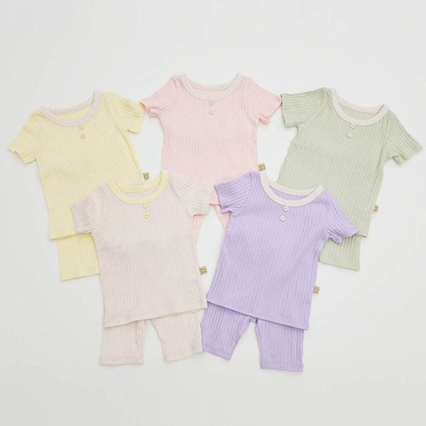Modal Button Ribbed Top & Bottom Set Korean toddler set in cream made in Korea