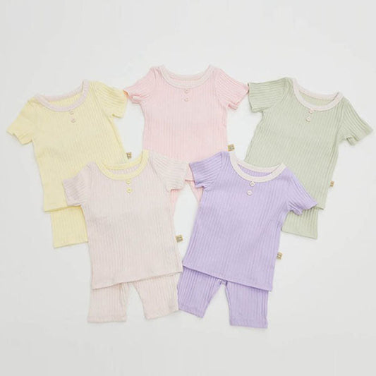 Modal Button Ribbed Top & Bottom Set Korean toddler set in cream made in Korea