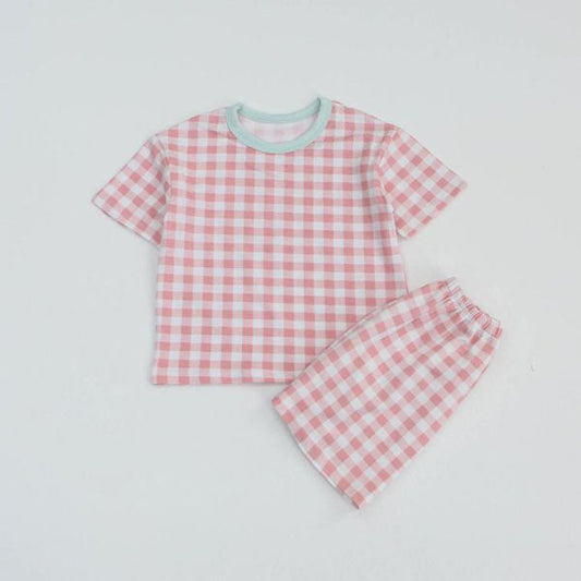 SS Summer Check Short Sleeve Top & Bottom Set Korean juniors set in yellow made in Korea