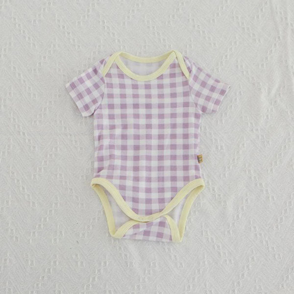 SS Summer Check Short Sleeve Bodysuit Korean infant bodysuit in yellow made in Korea