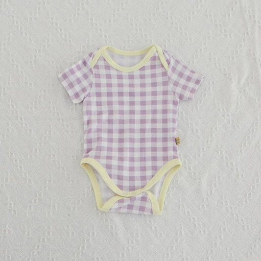 SS Summer Check Short Sleeve Bodysuit Korean infant bodysuit in yellow made in Korea