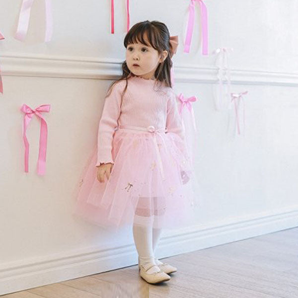 Ribbon Sheer Dress Korean toddler dress in pink made in Korea