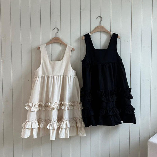Mono Frill Dress Adult Korean kids dress in cream made in Korea