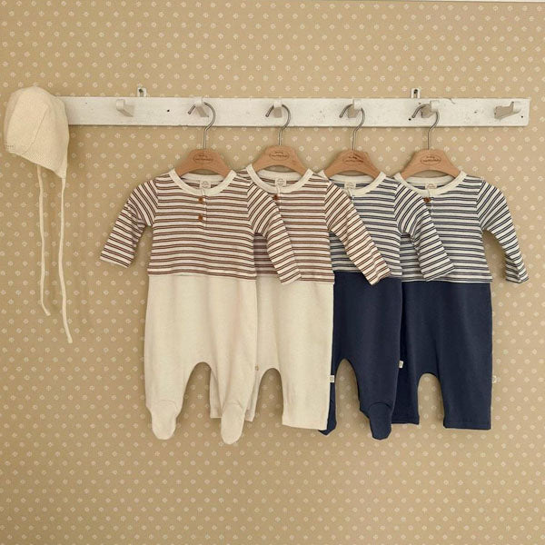 Stripe Color-Block Bodysuit Korean toddler bodysuit in beige made in Korea