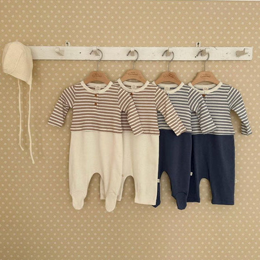 Stripe Color-Block Bodysuit Korean toddler bodysuit in beige made in Korea