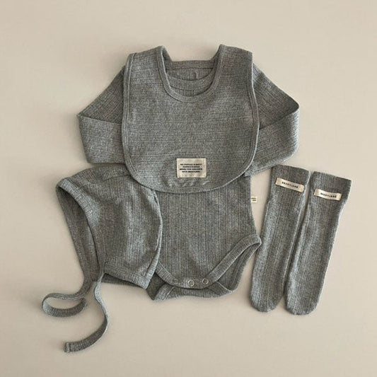 Jacquard Bodysuit Korean infant bodysuit in cream made in Korea