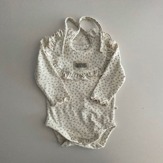 Carrot Flower Bodysuit Korean infant bodysuit in ivory made in Korea