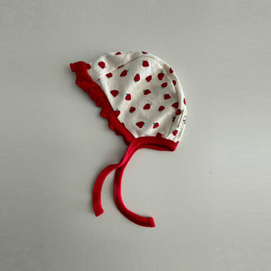 Eyelet Strawberry Bonnet Korean kids accessory in ivory made in Korea