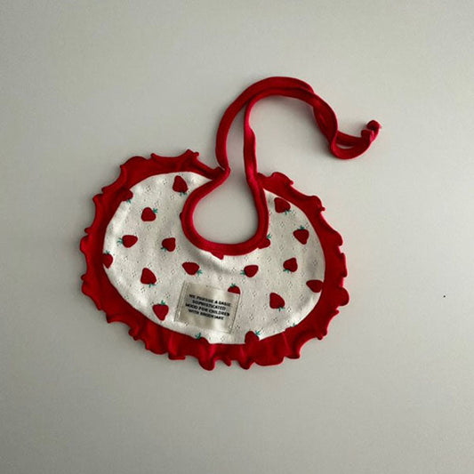 Eyelet Strawberry Bib Korean kids accessory in ivory made in Korea
