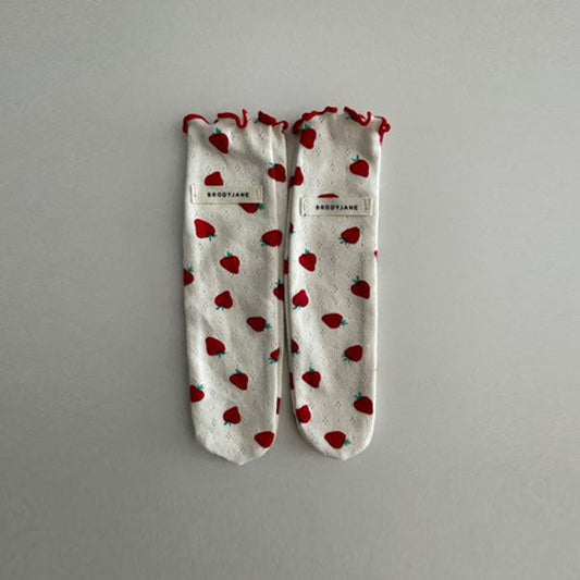 Eyelet Strawberry Socks Korean kids accessory in ivory made in Korea
