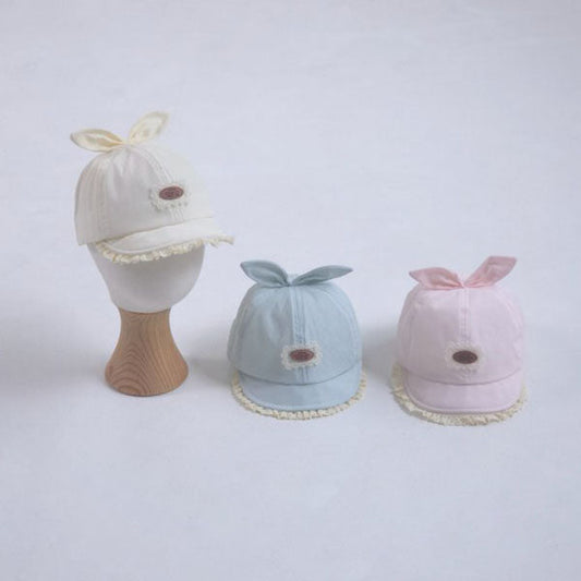 Baby Lace Ribbon Cap Korean infant accessory in sky blue made in Korea