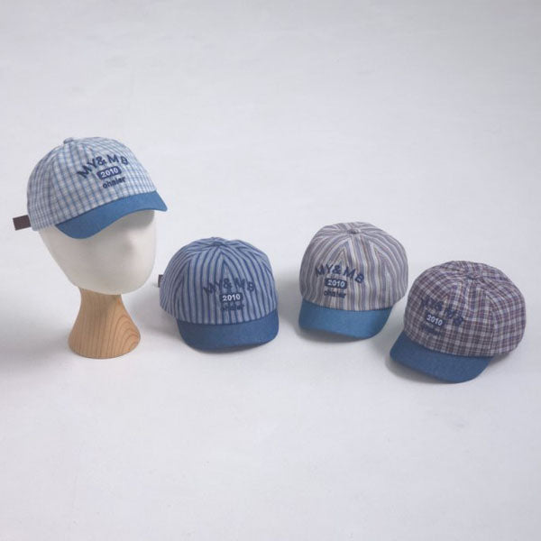 Marine-Style Short Brim Denim Cap Korean toddler accessory in light stripe made in Korea