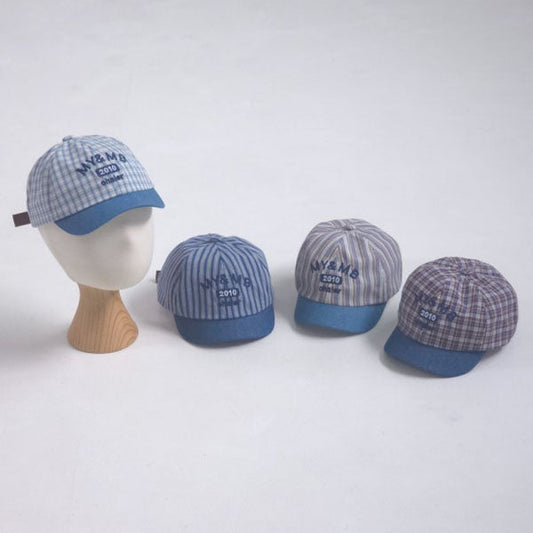 Marine-Style Short Brim Denim Cap Korean toddler accessory in light stripe made in Korea