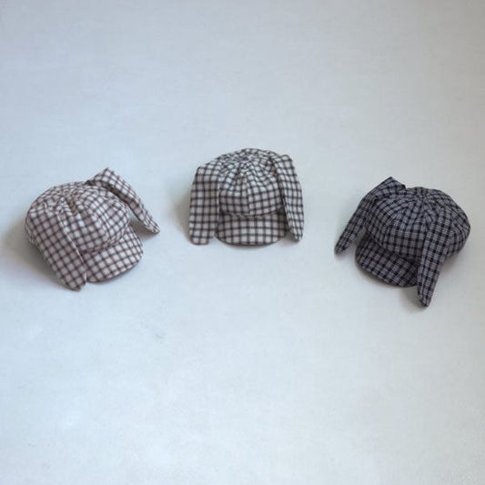 Check Rabbit Newsboy Cap Korean kids accessory in gray made in Korea