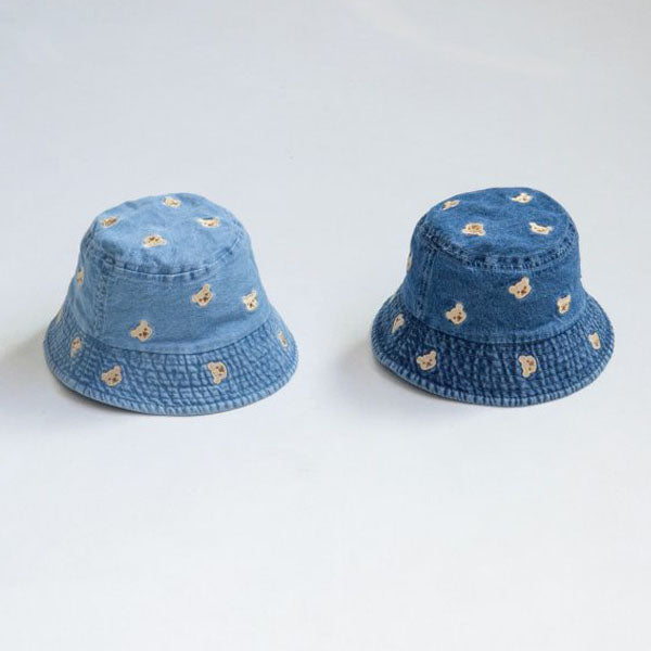 Blue Bear Pattern Bucket Hat Korean toddler accessory in medium blue made in Korea