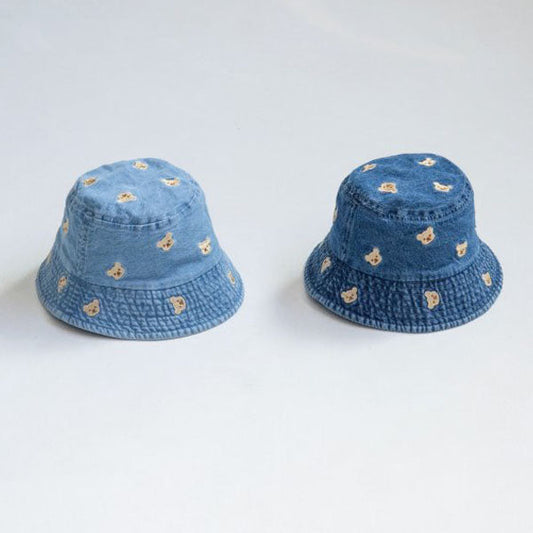 Blue Bear Pattern Bucket Hat Korean toddler accessory in medium blue made in Korea