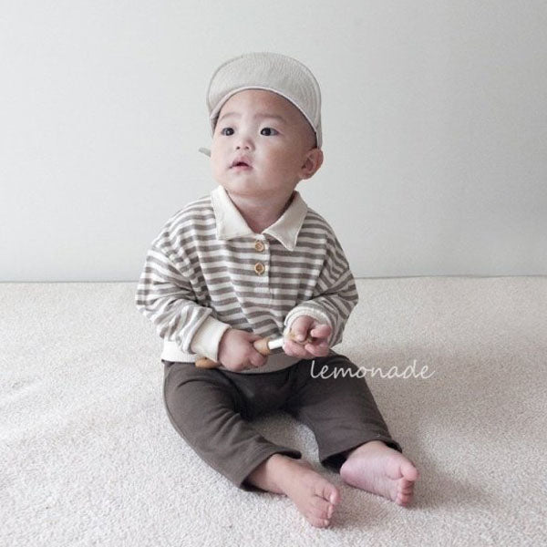 Stripe Collar Tee Korean infant t-shirt in beige made in Korea