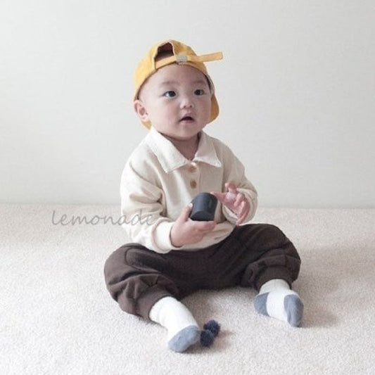 Solid Collar Tee Korean infant t-shirt in cream made in Korea