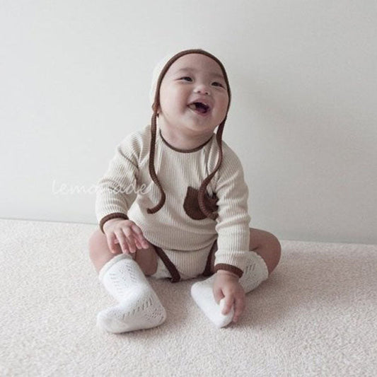 Chewy Bodysuit Korean infant bodysuit in beige made in Korea