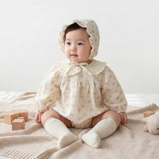 Margo Bodysuit Korean infant bodysuit in beige(big flower) made in Korea