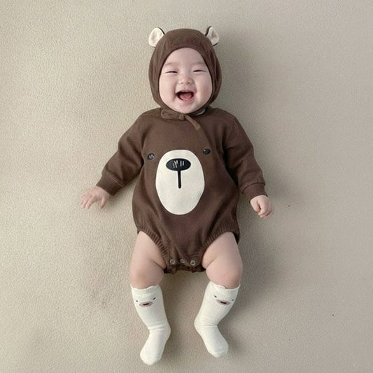 Teddy Bear Bodysuit Korean infant bodysuit in cream made in Korea