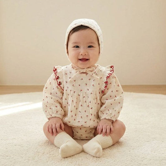 Oxalis Bodysuit Korean infant bodysuit in red made in Korea