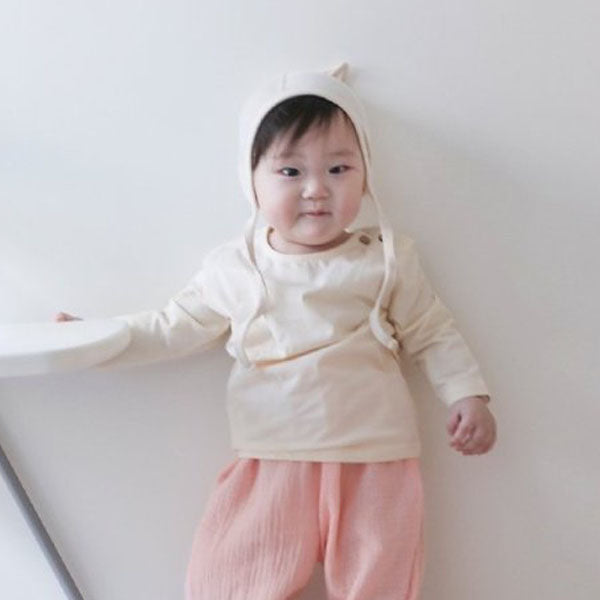 Mercerized Stretch Tee Korean infant t-shirt in cream made in Korea