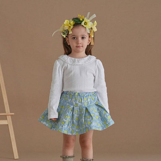 Jacquard Lace Tee Korean toddler t-shirt in white made in Korea