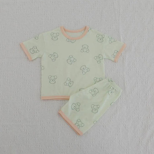 SS Lime Bear Top & Bottom Set Korean toddler loungewear in white made in Korea