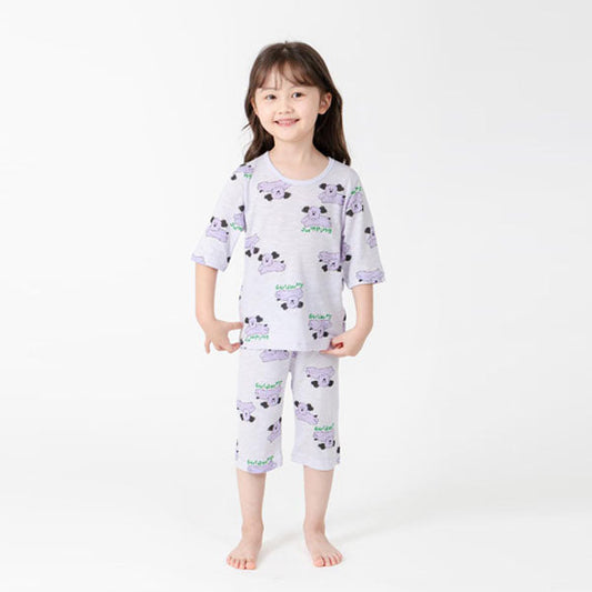 3/4-Length Cotton Modal Slub - Dog Korean toddler loungewear in dog beige made in Korea