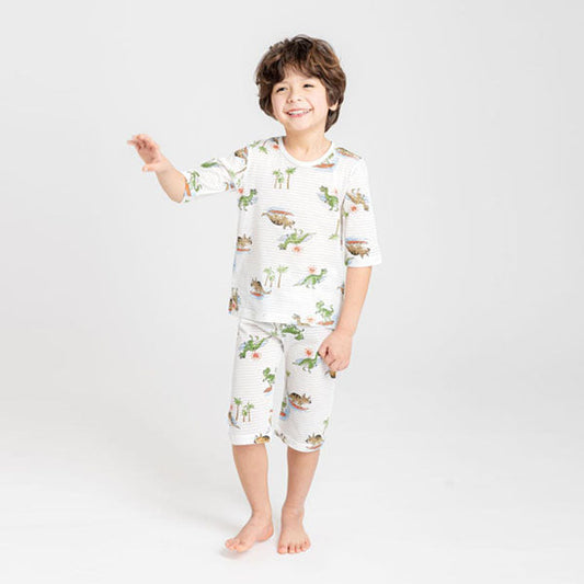 3/4-Length Jacquard - Marine Dino Korean toddler loungewear in marine dino made in Korea