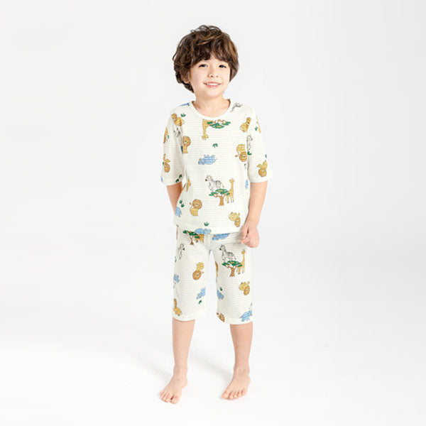 3/4-Length Jacquard - Safari Korean toddler loungewear in safari made in Korea