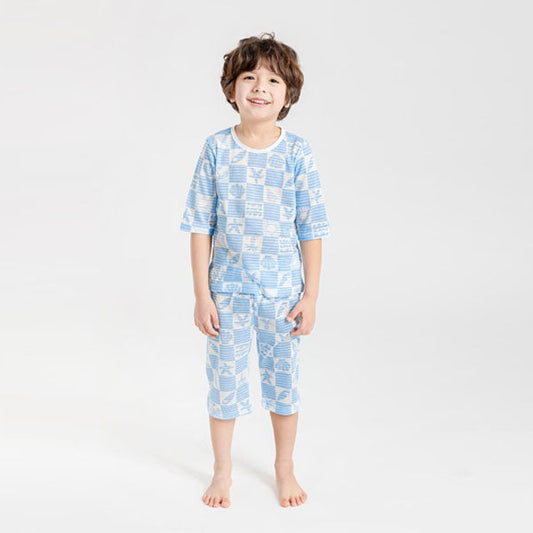 3/4-Length Jacquard - Summer Blue Korean toddler loungewear in summer blue made in Korea