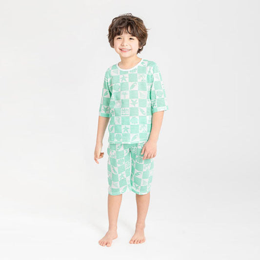 3/4-Length Jacquard - Summer Mint Korean toddler loungewear in summer mint made in Korea