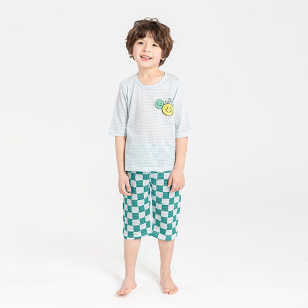 3/4-Length Jacquard - Twin Blue Korean toddler loungewear in twin blue made in Korea