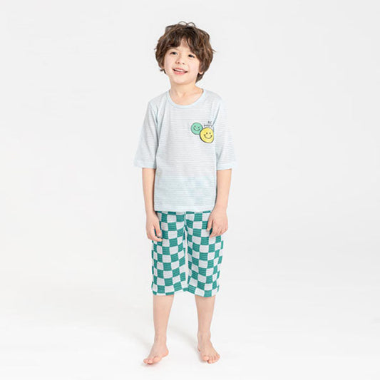 3/4-Length Jacquard - Twin Blue Korean toddler loungewear in twin blue made in Korea