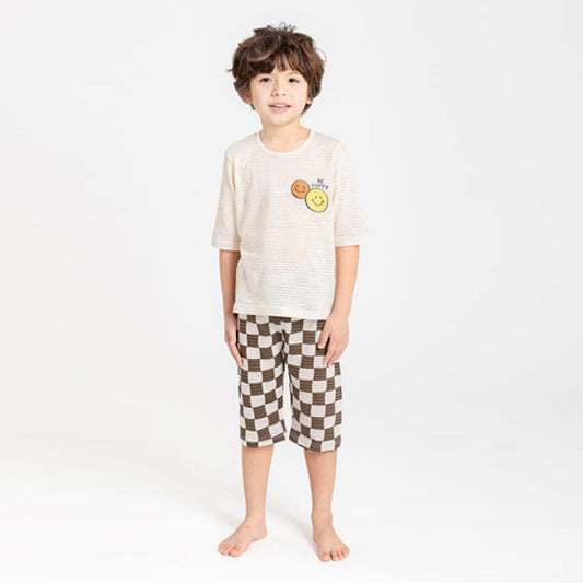 3/4-Length Jacquard - Twin Beige Korean toddler loungewear in twin beige made in Korea