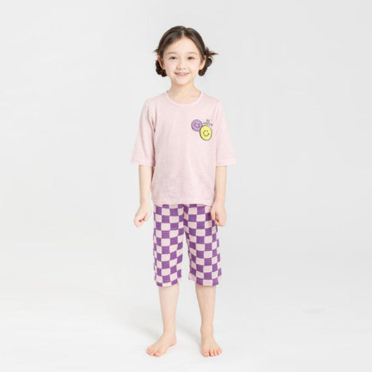3/4-Length Jacquard - Twin Pink Korean toddler loungewear in twin pink made in Korea
