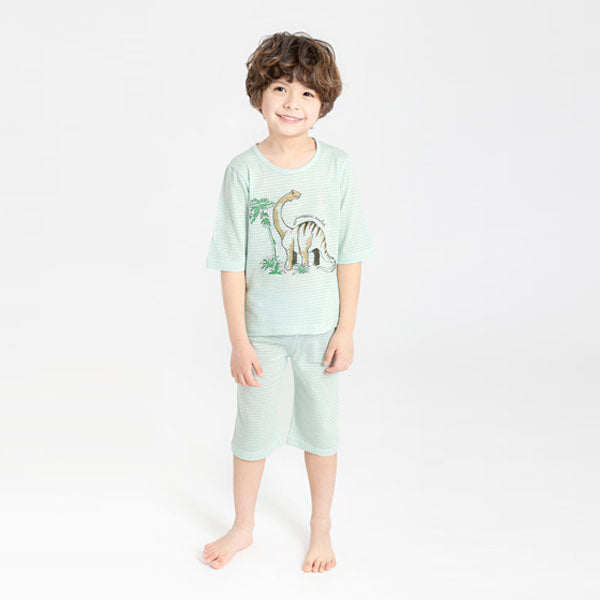 3/4-Length Jacquard - Dino Mint Korean toddler loungewear in dino mint made in Korea