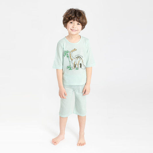 3/4-Length Jacquard - Dino Mint Korean toddler loungewear in dino mint made in Korea
