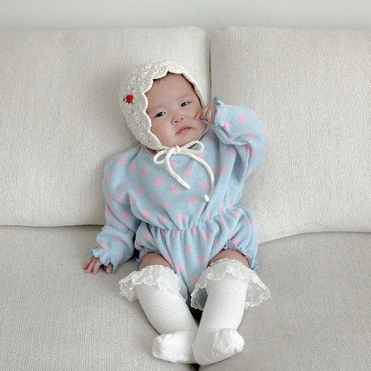 Banded Heart Bodysuit Korean infant bodysuit in sky blue made in Korea