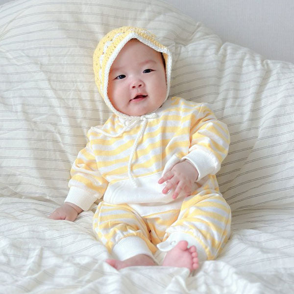 Kangaroo Stripe Bodysuit Korean infant bodysuit in yellow made in Korea