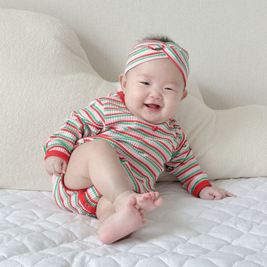 Hairband Bodysuit Set Korean infant bodysuit in red made in Korea