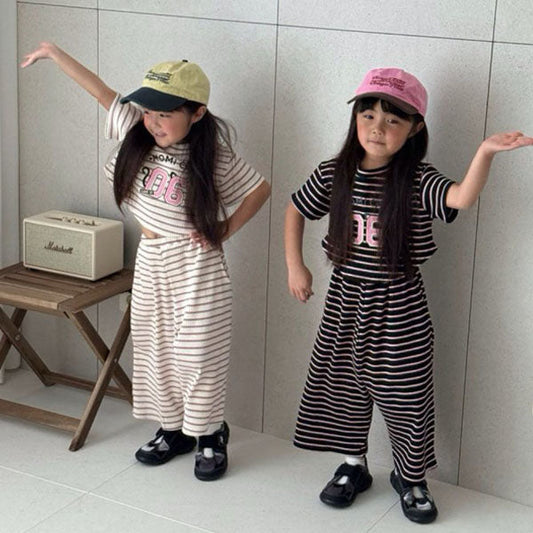 Momi Stripe Set Korean toddler set in ivory made in Korea