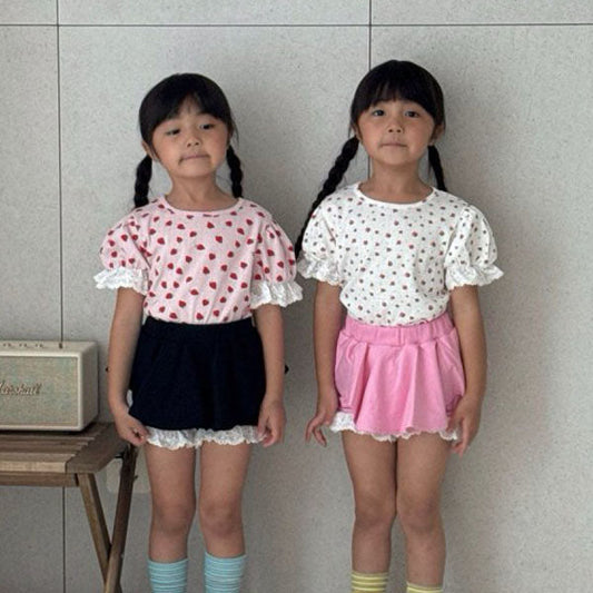 Eyelet Tee Korean toddler t-shirt in ivory floral made in Korea