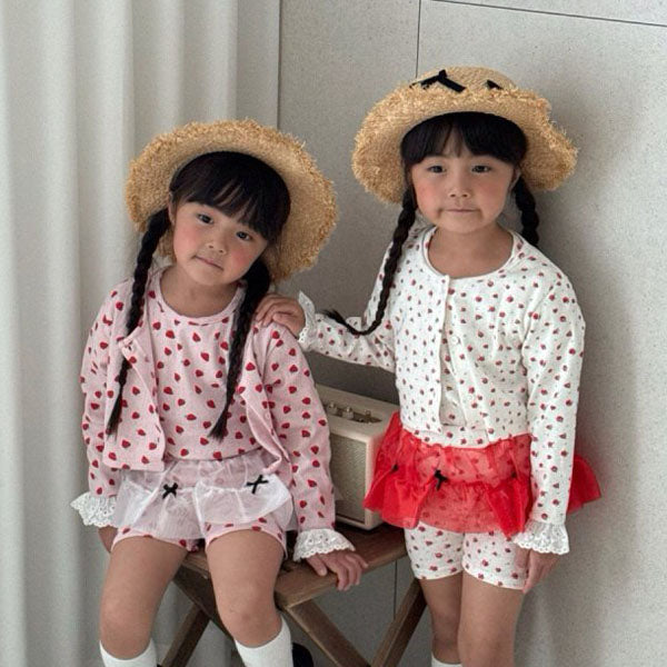Eyelet Short Cardigan Korean toddler sweater in ivory floral made in Korea